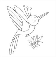 Vector cute paradise bird outline. Funny tropical exotic animal black and white illustration. Fun coloring page for children. Jungle summer clip art