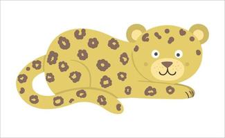 vector lindo jaguar aislado sobre fondo blanco. divertida ilustración de animales africanos exóticos tropicales. imagen plana brillante para niños. imágenes prediseñadas de verano de la selva