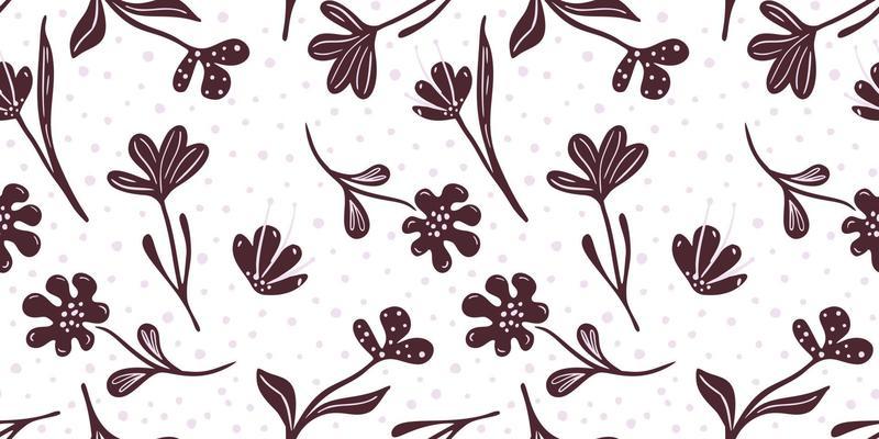 Abstract floral seamless pattern on white background. Brown flowers meadow in doodle style.