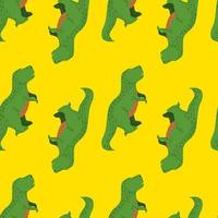 Seamless pattern cute T-Rex dino. Background of funny dinosaurs in doodle style. vector