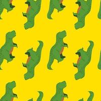 Seamless pattern cute T-Rex dino. Background of funny dinosaurs in doodle style. vector