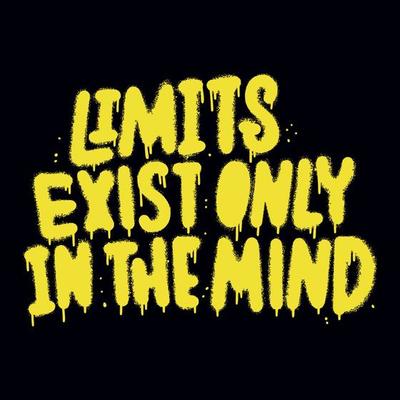Limits exist only in the mind - Urban typography hipster street art graffiti wall art slogan. Artistic print with yellow neon color for graphic tee t shirt or sweatshirt. Textured vector illustration.