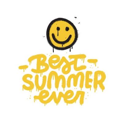 Best summer ever - Sprayed urban graffiti with overspray splashes. Vandal street art free wild style on the wall city. Illegal action by using aerosol spray paint. Vector hand drawn illustration.