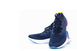 blue sport shoes for running on white background photo