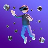 cute boy wearing vr glasses  with gradient background photo