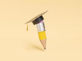 Worn pencil in graduation cap on 3d illustration photo