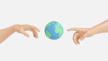 Hands reaching to planet Earth photo