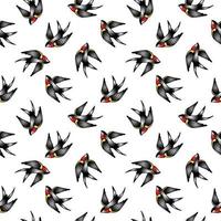 pattern with swallows in old-school tattoo style photo
