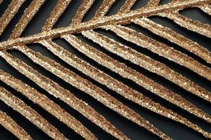 Gold palm leaf on black background photo