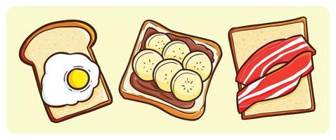 Breads with different topping illustrations vector