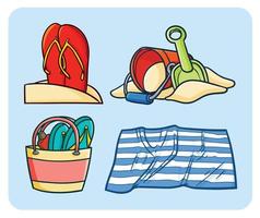 Beach vacation items cartoon collection vector