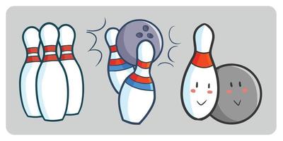 Funny bowling illustrations set vector