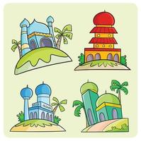 Mosque cartoon illustration set vector