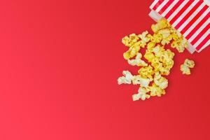 Popcorn on red background photo