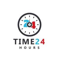 24-hour service clock icon with hour scale logo. Vector illustration.