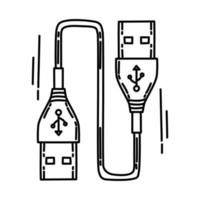 icono de cable USB. garabato dibujado a mano o estilo de icono de contorno. vector