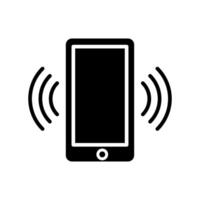 Phone ringing icon, ring of mobile phone pictogram, smartphone vibrating flat black and white design isolated image vector