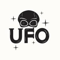 stylized inscription UFO alien face on the background of letters black and white image on an isolated background vector