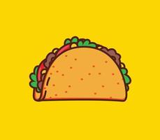 Cartoon hand drawn taco illustration. Mexican fast food snack. Editable strokes. vector