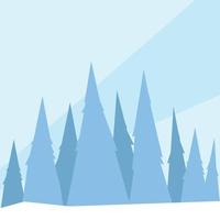 Winter holiday forest minimalistic flat design illustration. Vector image of pine trees on blue background.