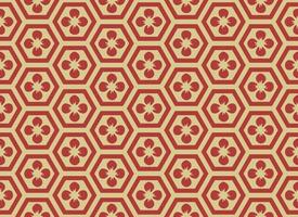 Traditional Asian hexagon pattern, seamless tiles vector design. Retro inspired oriental design, with red and gold colors
