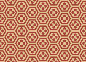 patrón hexagonal asiático tradicional, diseño vectorial de azulejos sin costuras. diseño oriental de inspiración retro, con colores rojo y dorado vector