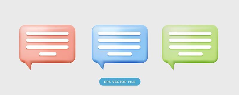 3d bubble chat communications colorfull icon. 3d cartoon mesh render style. collection set