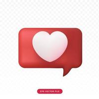 3d red heart love bubble chat. 3d cartoon render style. mesh vector