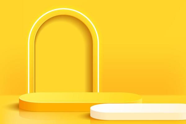 3d abstract scene background white yellow podium on yellow background product presentation mock up show