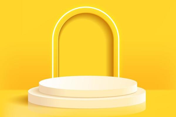 3d abstract scene background white round podium yellow background product presentation mock up show