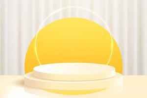 3d abstract curtain scene background white round podium yellow background product presentation mock up show render vector