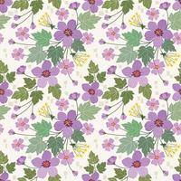 Purple flowers design with green leaf on yellow background.