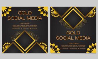 gold floral social media post template vector