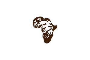 African Continent Map Silhouette with Lion Face Logo Design Vector