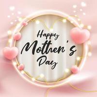 happy mother's day greeting card template light heart shape 3d render style on curtain wavy background vector