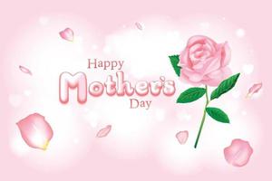 Typography Mother's day text with flowers, rose and heart decoration realistic vector graphic banner