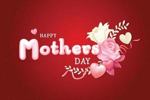 Typography Mother's day text with flowers, pink ribbon 3d minimal realistic vector graphic