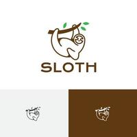 Lazy Cute Sloth Hanging Tree Branch Nature Logo vector