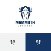 plantilla de logotipo de defensa fuerte de escudo de elefante mamut grande vector