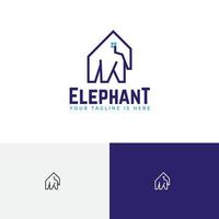 logotipo de línea de construcción fuerte de bienes raíces de casa de elefantes vector