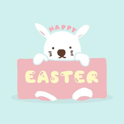 Doodle Design Greeting Happy Easter Card, Cute Hand drawn Bunny