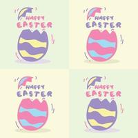 Colorful Broken Egg And Calligraphy Happy Easter With Doodle Vector - The Beginnings Illustration Concept