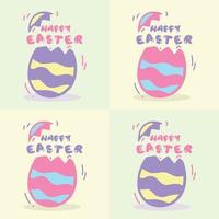 Colorful Broken Egg And Calligraphy Happy Easter With Doodle Vector - The Beginnings Illustration Concept