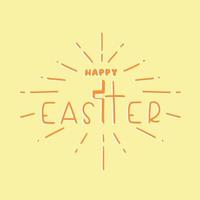 Line art Lettering Happy Easter With Cross and Light - Simple Vector With Doodle Design On Yellow Background