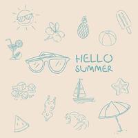 Hand drawn Collection Set Of Element Symbol Hello Summer - Doodle Vector Design Of Tropical Vacation