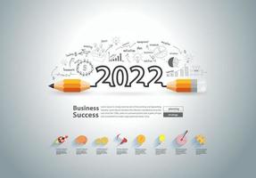 New year 2022 with creative pencil design on drawing charts graphs business success strategy plan ideas concept, Vector illustration modern layout template design