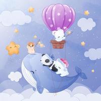 Cute baby animals flying together vector