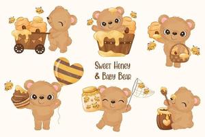 Cute baby bear in watercolor illustration vector