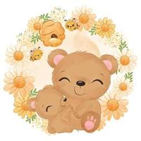 Adorable mommy and baby bear illustration vector