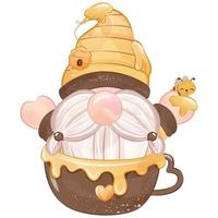 Cute Gnome And Honey Bee Illustration vector
